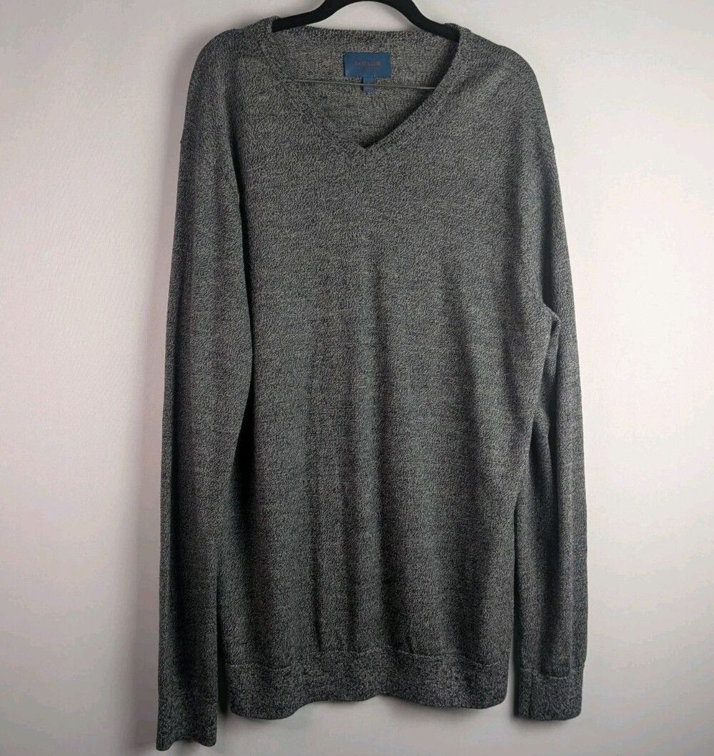 Fairlane 100% Merino Wool Sweater Mens XL V Neck Heathered Grey Long Sleeve